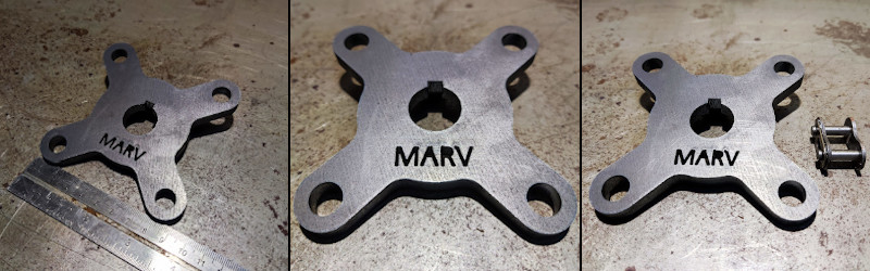 3 pictures of the "ninja-star" MARV hubcap.